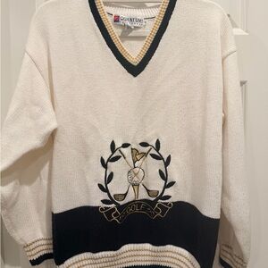 Vintage Quantum! Sportswear Women's V-Neck Sweater - Cream and Black